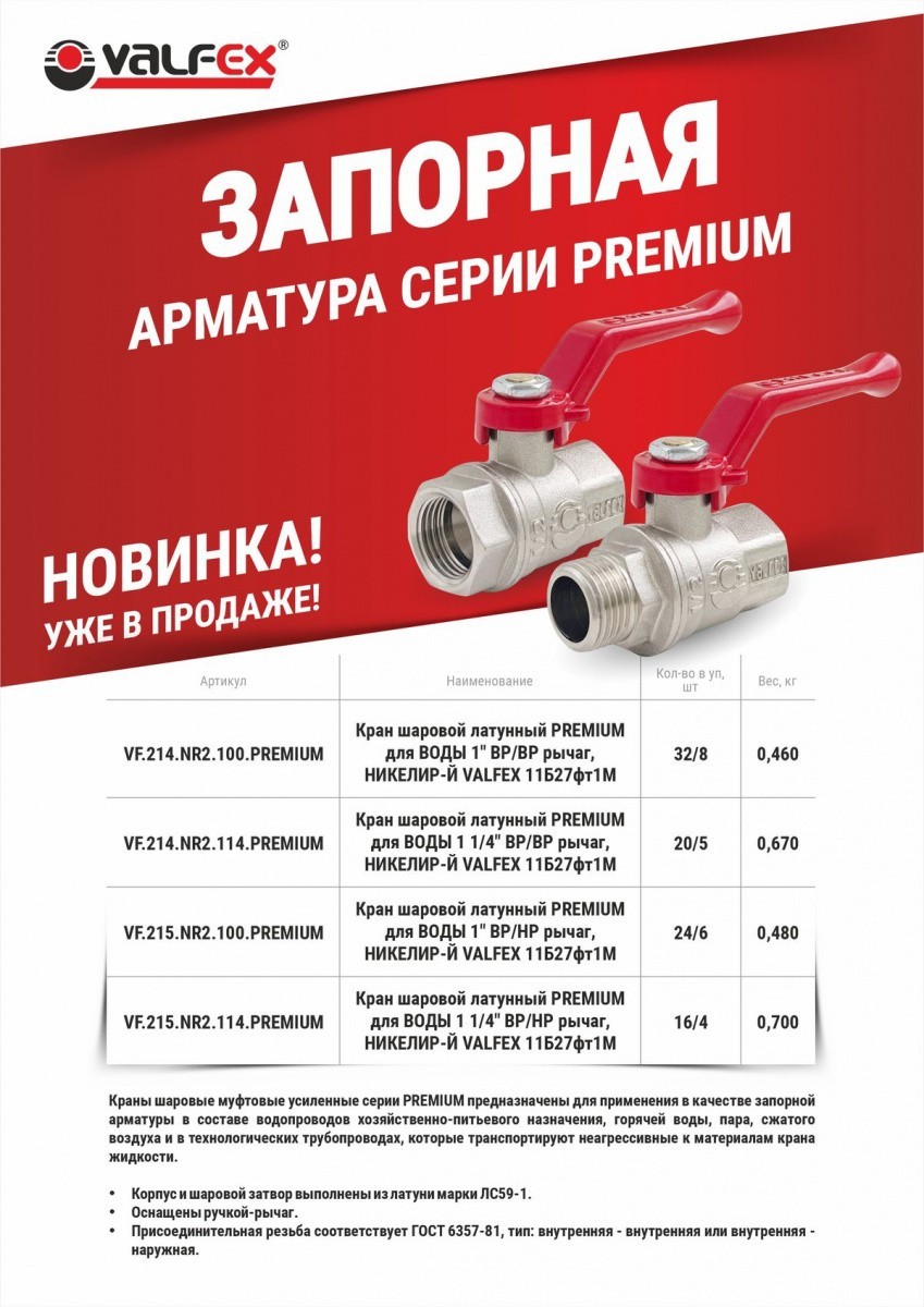 Расширение ассортимента. Краны шаровые латунные для воды PREMIUM