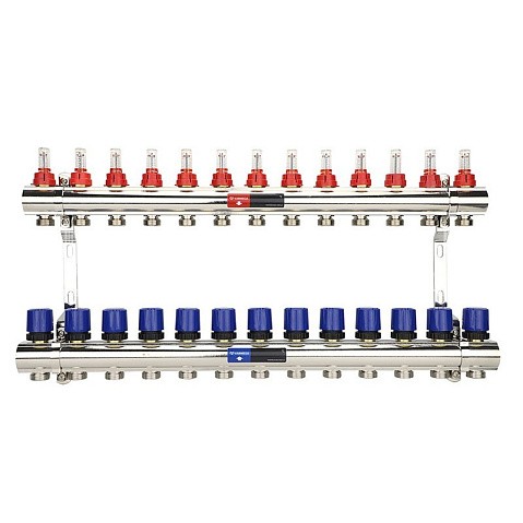 Коллекторная группа из латуни DN 25-13 вых. G-3/4'' евроконус, с расходомерами, без дренажного крана и воздухоотводчика VARMEGA VM15413 купить в Самаре | "Проконсим"