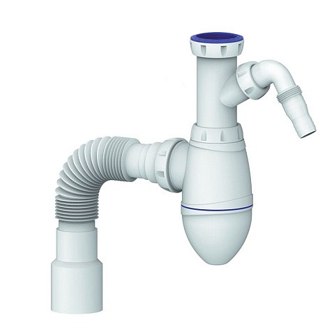 Сифон для умывальника Unicorn А520V, 40х50 гибкий отвод, 1 1/2'' х40 с отводом для стиральной машины преходник 40х32 купить в Самаре | "Проконсим"