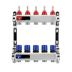  Коллекторная группа из нержавеющей стали DN 25-5 вых. G-3/4'', евроконус, с расходомерами, без дренажного крана и воздухоотводчика, VARMEGA VM15105 (930416003) со склада Проконсим в Самаре