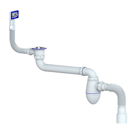 Сифон для умывальника Unicorn АС22, 40х50 гибкий отвод, 1 1/2'' х40 чаша из нержавеющей стали, прямоугольный перелив, со смещением купить в Самаре | "Проконсим"