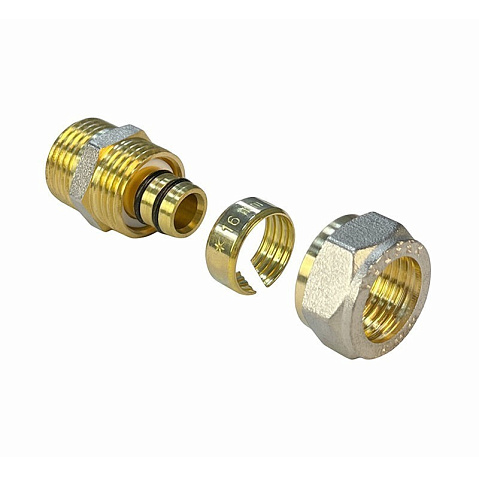 Муфты латунные для PEX труб DN 16-32 PN 10 обжимные никелированные с наружной резьбой Valfex VF.301.N купить в Самаре | "Проконсим"
