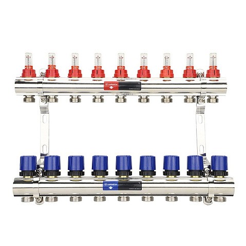 Коллекторная группа из латуни DN 25-9 вых. G-3/4'' евроконус, с расходомерами, без дренажного крана и воздухоотводчика VARMEGA VM15409 купить в Самаре | "Проконсим"