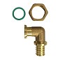 Угольник латунный для PEX труб  20-1/2''  PN 16  под надвижную гильзу с накидной гайкой  РосТурПласт купить в Самаре | "Проконсим"
