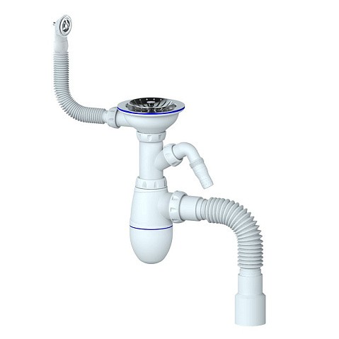 Сифон для мойки Unicorn В436V, 40х50 гибкий отвод, 3 1/2'' х40 с отводом для стиральной машины, круглый перелив купить в Самаре | "Проконсим"
