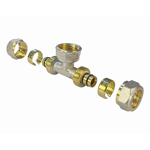 Тройник латунный для PEX труб 20-1/2''-20 PN 10 обжимной никелированный Valfex VF.332.N  купить в Самаре | "Проконсим"