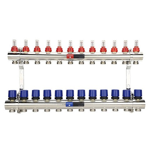 Коллекторная группа из латуни DN 25-12 вых. G-3/4'' евроконус, с расходомерами, без дренажного крана и воздухоотводчика VARMEGA VM15412 купить в Самаре | "Проконсим"