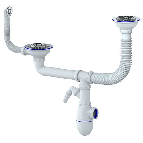 сифон для двойной мойки Unicorn В710V, 40х50 гибкий отвод, 3 1/2'' х40 с отводом для стиральной машины, круглый перелив купить в Самаре | "Проконсим"
