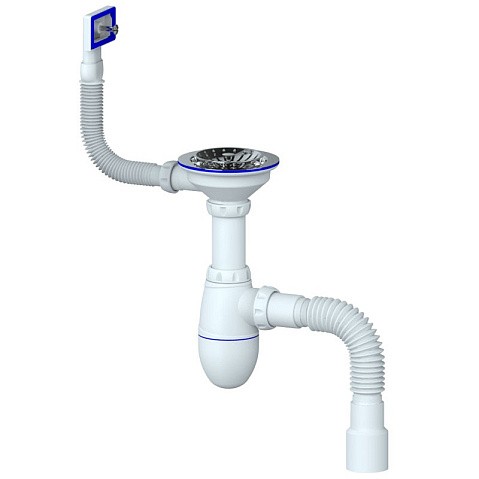 Сифон для мойки Unicorn В425, 40х50 гибкий отвод, 3 1/2'' х40 чаша из нержавеющей стали, прямоугольный перелив купить в Самаре | "Проконсим"
