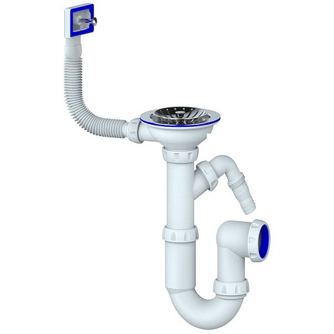Сифон для мойки Unicorn Y430V, 3 1/2'' х40 без отвода, чаша из нержавеющей стали с отводом для стиральной машины, прямоугольный перелив купить в Самаре | "Проконсим"