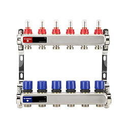  Коллекторная группа из нержавеющей стали DN 25-6 вых. G-3/4'', евроконус, с расходомерами, без дренажного крана и воздухоотводчика, VARMEGA VM15106 (930416004) со склада Проконсим в Самаре