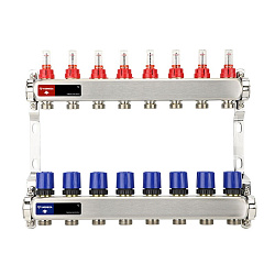  Коллекторная группа из нержавеющей стали DN 25-8 вых. G-3/4'', евроконус, с расходомерами, без дренажного крана и воздухоотводчика, VARMEGA VM15108 (930416006) со склада Проконсим в Самаре