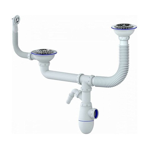 Сифон для двойной мойки Unicorn Y710V, без отвода, 3 1/2'' х40 с отводом для стиральной машины, круглый перелив купить в Самаре | "Проконсим"