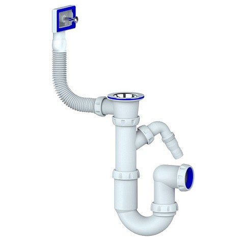 Сифон для мойки Unicorn Y440V, 1 1/2'' х40 без отвода, чаша из нержавеющей стали с отводом для стиральной машины, прямоугольный перелив купить в Самаре | "Проконсим"
