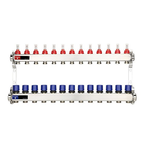 Коллекторная группа из нержавеющей стали DN 25-13 вых. G-3/4'' евроконус, с расходомерами, без дренажного крана и воздухоотводчика VARMEGA VM15113 купить в Самаре | "Проконсим"