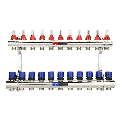 Коллекторная группа из латуни DN 25-11 вых. G-3/4'' евроконус, с расходомерами, без дренажного крана и воздухоотводчика VARMEGA VM15411 купить в Самаре | "Проконсим"