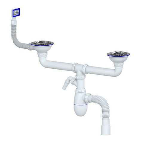 сифон для двойной мойки Unicorn В730VР, 40х50 гибкий отвод, 3 1/2'' х40 с отводом для стиральной машины, прямоугольный перелив купить в Самаре | "Проконсим"