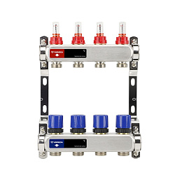  Коллекторная группа из нержавеющей стали DN 25-4 вых. G-3/4'', евроконус, с расходомерами, без дренажного крана и воздухоотводчика, VARMEGA VM15104 (930416002) со склада Проконсим в Самаре