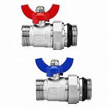 Кран шаровой латунный DN 25 PN 10 никелированный прямой  для коллектора (2 шт.) Varmega VM15951 купить в Самаре | "Проконсим"