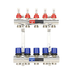  Коллекторная группа из латуни DN 25-5 вых. G-3/4'', евроконус, с расходомерами, без дренажного крана и воздухоотводчика, VARMEGA VM15405 (930416503) со склада Проконсим в Самаре