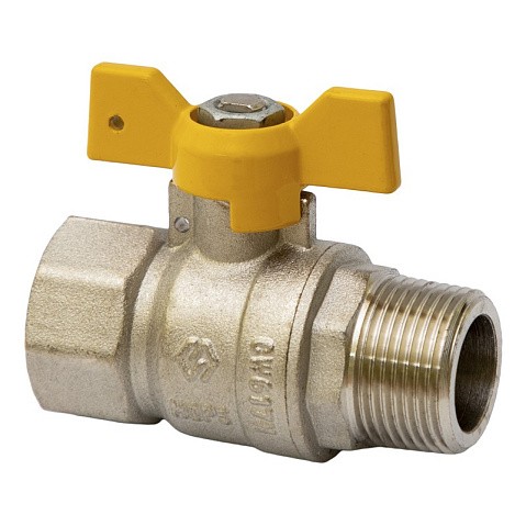 Кран латунный шаровой газовый MVI BV.814 DN 20 PN 25 никелированный полнопроходной муфта-штуцер бабочка купить в Самаре | "Проконсим"