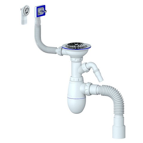 Сифон для мойки Unicorn В427Р, 40х50 гибкий отвод, 3 1/2'' х40 с отводом для стиральной машины, круглый и прямоугольный перелив купить в Самаре | "Проконсим"